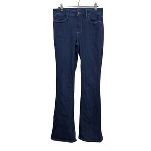 NYDJ Farrah Flare Jeans Womens 6 Blue Dark Wash Mid Rise Long 33" Inseam